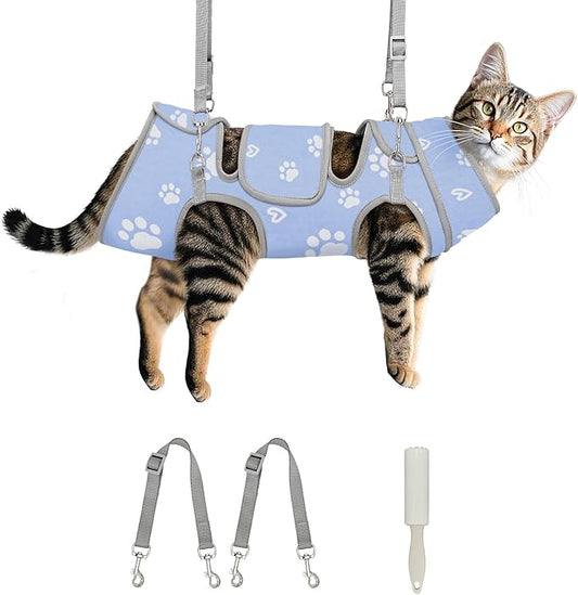 Cat Grooming Hammock, Self-Adherent Wrap for Cutting Nails, Anti-Escape Calming Grooming Bag for Medicine, Nail Clipping, Teeth Brushing, Ear Cleaning