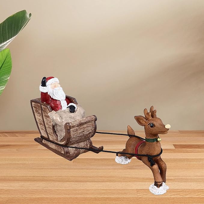 Focket Christmas Aquarium Decorations, Resin Santa Claus Reindeer Sleigh Fish Decoration, Decorative Aquarium Santa Claus on Sleigh Xmas Miniature Figurines Micro Landscape