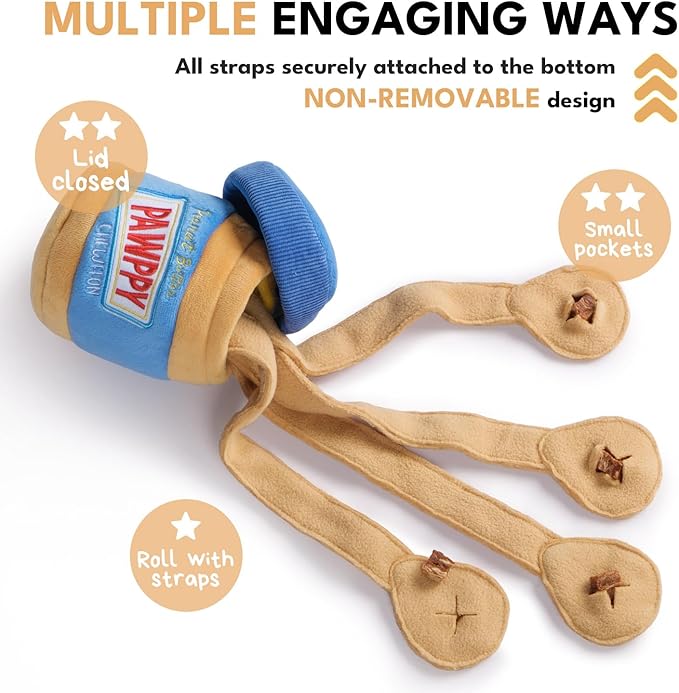 Interactive Dog Enrichment Toy, Cute Crinkle&Snuffle Puppy Toys, Hide & Seek Puzzles, Peanut Butter Jar Toys for Brain Stimulation, for All Dog Sizes