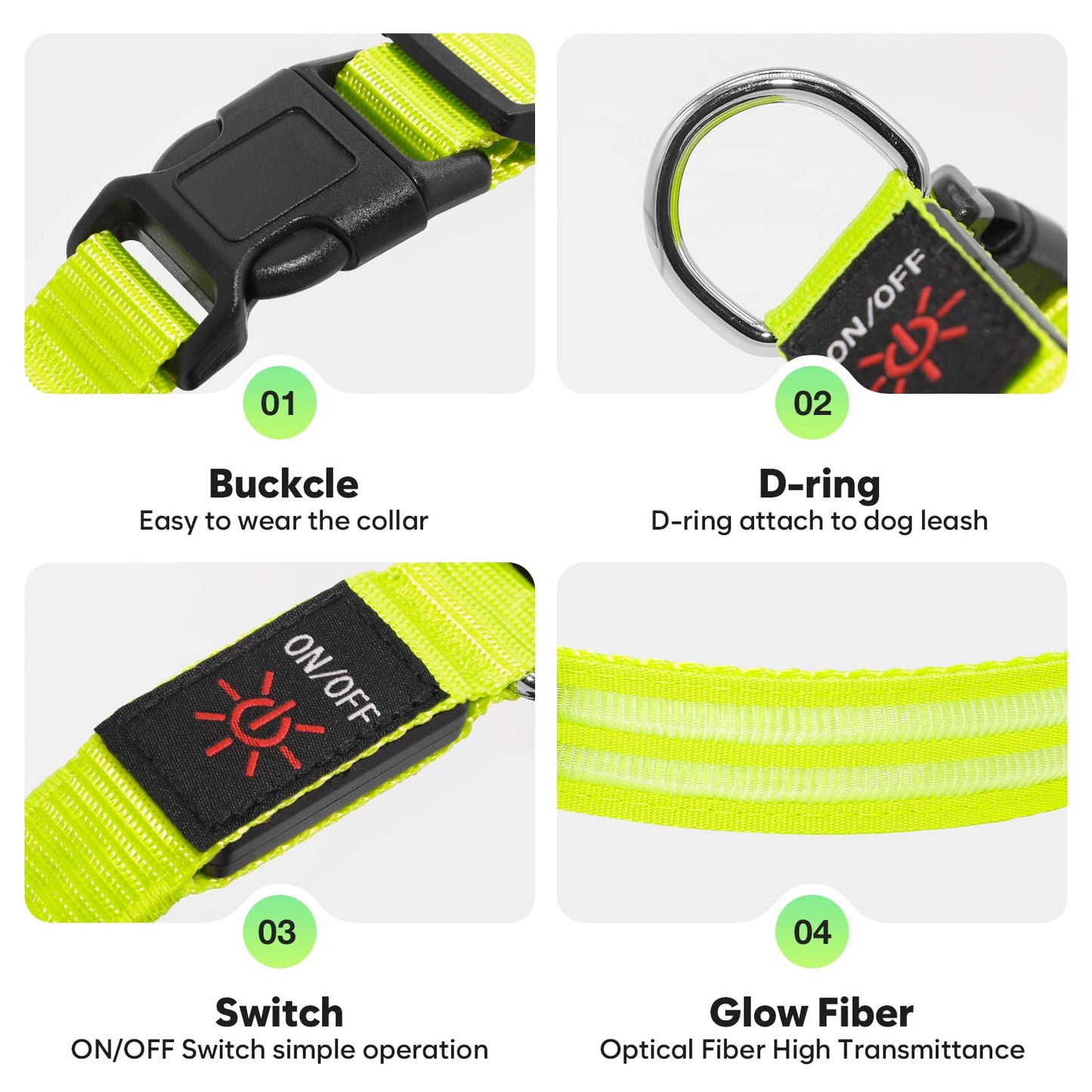 HIGO LED Dog Collar - Rechargeable Light Up Dog Collars Glow in The Dark, Flashing Dog Lights for Night Walking (Small, Green)