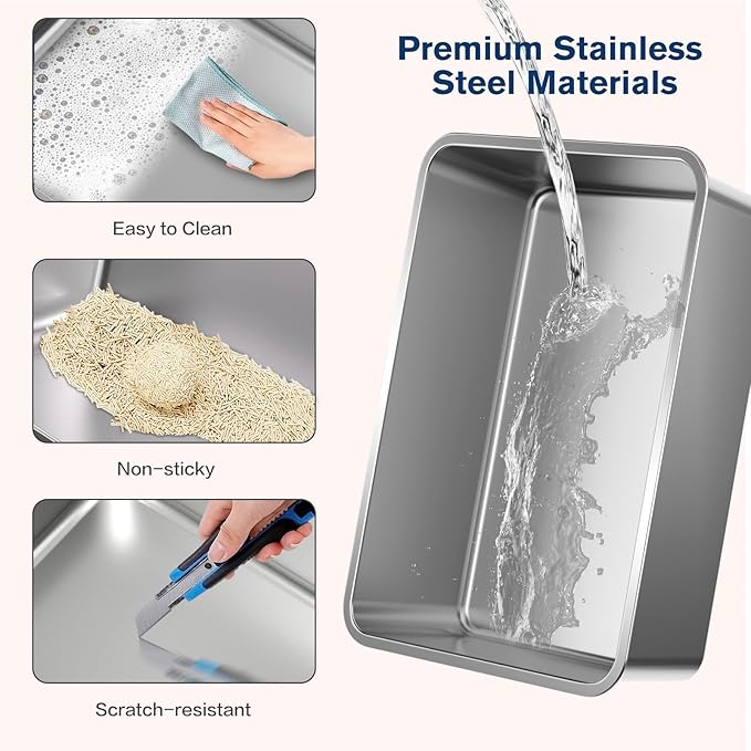 Stainless Steel Litter Box , 28"L*20"W*12"H XXL Extra Large Litter Boxes with lid ,Metal Litter Box with Hight Sides for Big Cats& Multiple Cats,Never Absorbs Odors, Anti-Urine Leakage, Easy Cleaning