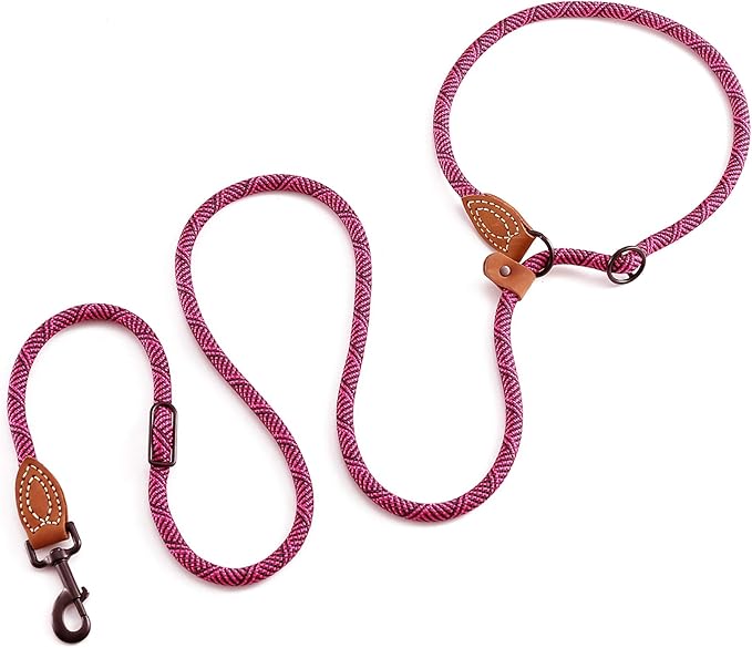 Mile High Life Hands Free Dog Leash, Crossbody Waist Leash with Genuine Leather Connection, Multifunctional Adjustable Slip Lead for Dog Walking Running (Hot Pink, 7FT)