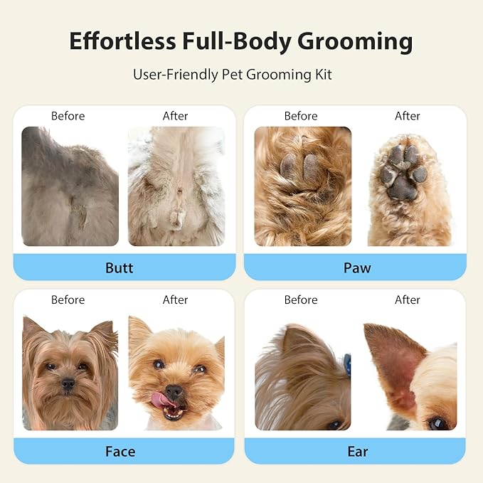 Dog Grooming Kit, Dog Clippers for Grooming for Thick Curly Coats, Professional Pet Hair Shaver Paw Trimmer Cordless Rechargeable Low Noise for Dogs Cats Animals Face Ear