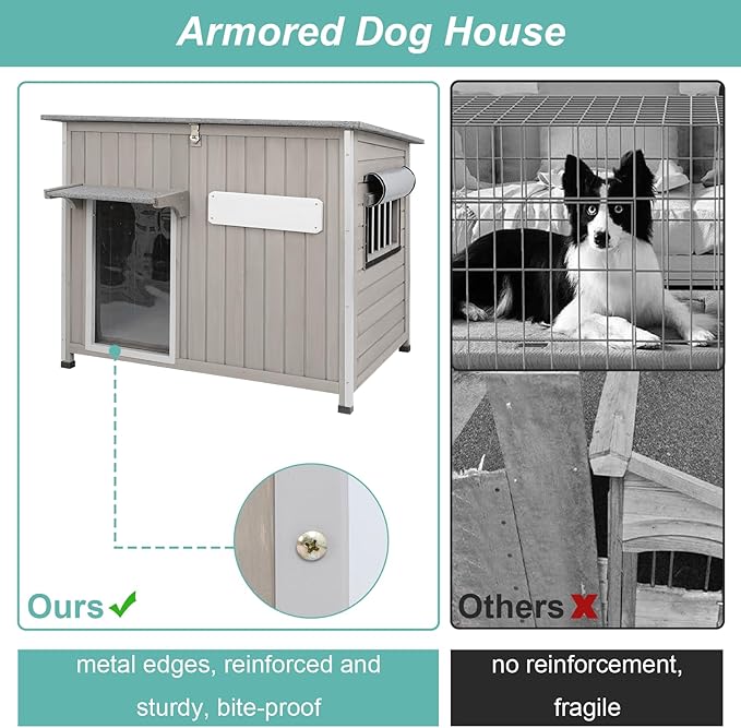 Large Outdoor Dog House Waterproof for Small to Large Dogs with Anti-Chewing Iron Frame, Raised Feet, Weatherproof Doghouse Kennel Shelter with Removable Floors(43" L*29.5" W*33.5" H)