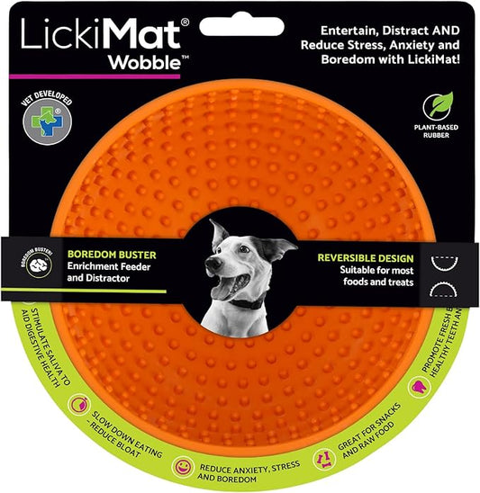 LickiMat Wobble, Dog Slow Feeder Bowl Lick Mat, Boredom Anxiety Reducer; Perfect for Food, Treats, Yogurt, or Peanut Butter. Fun Alternative to a Slow Feed Dog Bowl, Orange