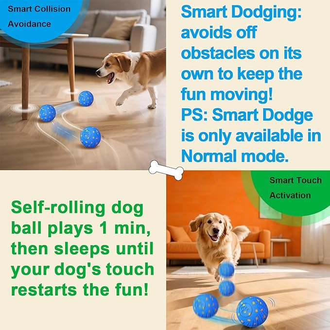 Smart Interactive Dog Ball - 3 Mode Auto-Bouncing Ball for Medium/Large Dogs, Chew Proof E-TPU, USB-C Fast Charge, IP54 Waterproof, Home-Alone Anxiety Relief Toy for Busy Pet Parents