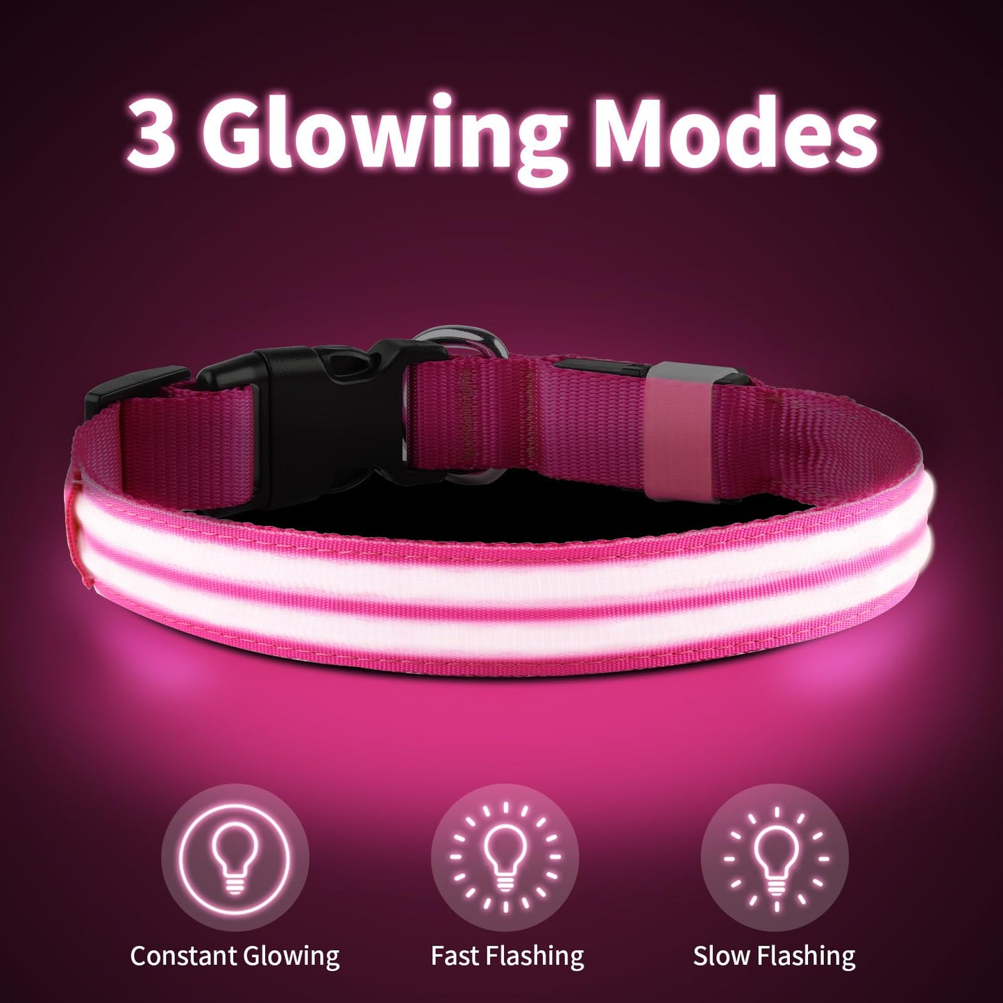 PcEoTllar Lighted Dog Collars for Night, Light Up Dog Collar Rechargeable Water-Resistant Flashing LED Dog Collars Safety Glow in The Dark Dog Collars Light for Large Small Medium Dogs