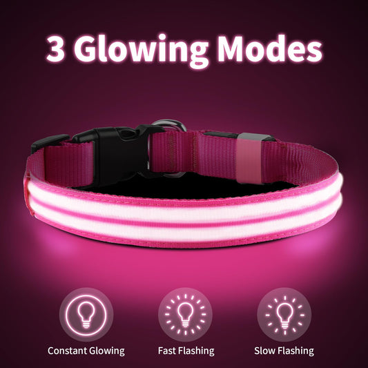 PcEoTllar Lighted Dog Collars for Night, Light Up Dog Collar Rechargeable Water-Resistant Flashing LED Dog Collars Safety Glow in The Dark Dog Collars Light for Large Small Medium Dogs