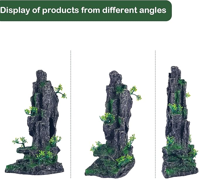 Large Fish Tank Decorations - Mountain View Aquarium Ornament with Tree House Cave