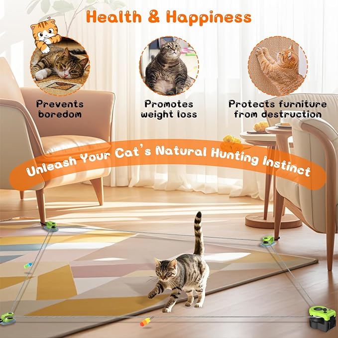 Interactive Cat Toy for Indoor - Automatic Cat Treadmill with Remote Control, 3 Speeds, Quiet Motor & Durable Design | Indoor Chase Hunting Feather Toys for Fitness, Playtime & Energy Release (Green)