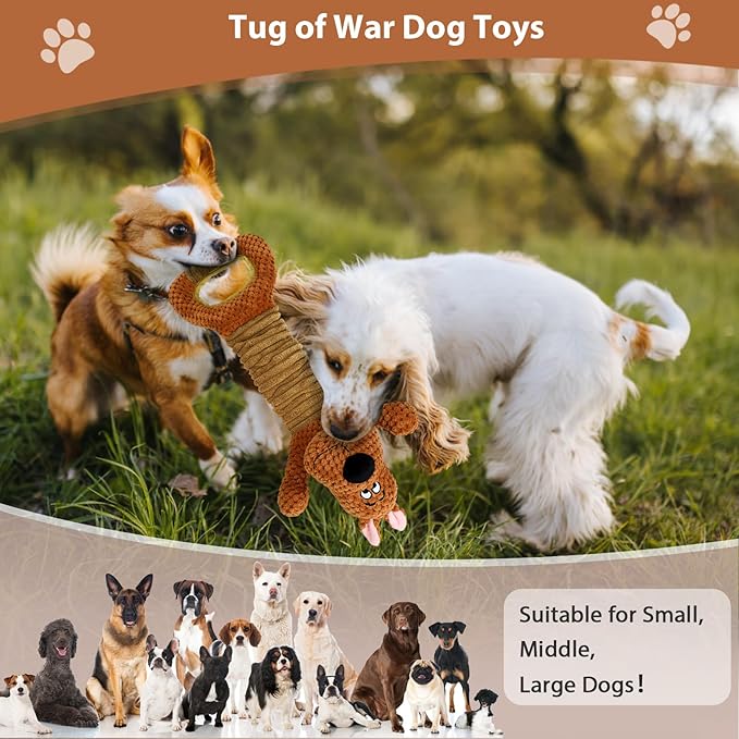 Dog Toys Interactive Tug of War Puppy Toys with Crinkle Paperand Squeaker, Plush Large Dog Chew Toy Pull Pet Toy for Small, Medium and Large Dogs