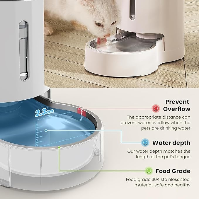 CZPET Automatic 4L/135Oz/1Gal Cat Water Dispenser with Stainless Steel Bowl, Gravity Waterer for Small Medium Dog Puppy Kitten (White)
