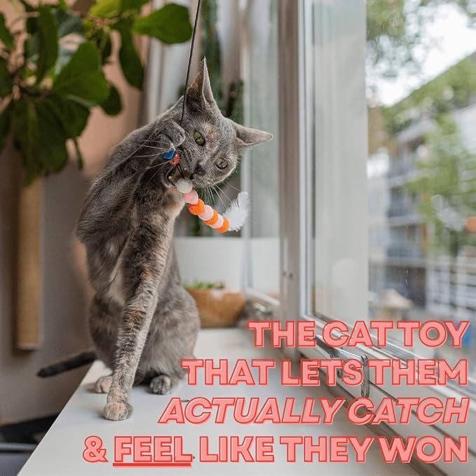 Magnetic Catch Wand (Max 40") Cat Toy – Interactive Telescoping Wand for Indoor Cats and Kittens, Magnetic Easy Catch & Release, Durable Enrichment Toy with 3 Lures