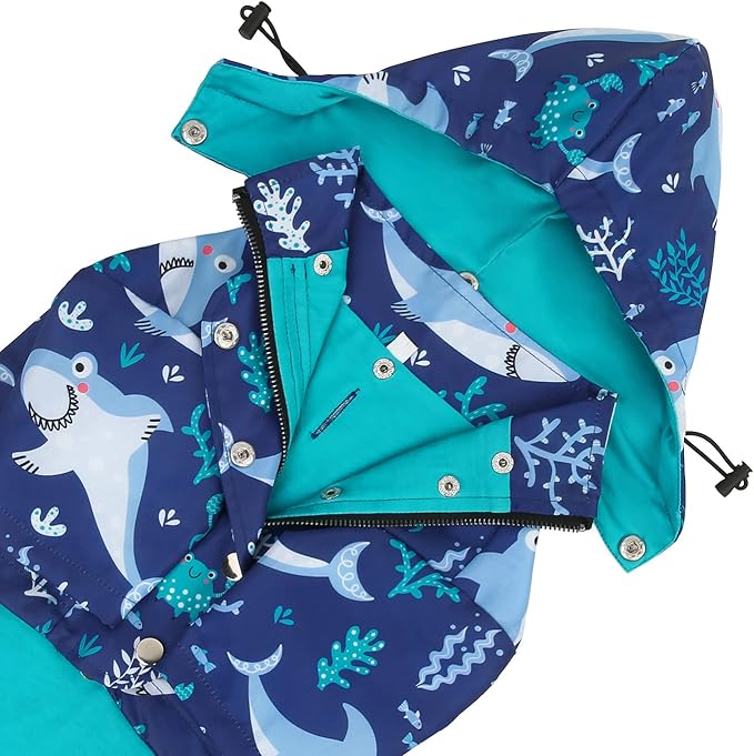 HDE Dog Raincoat Poncho Double Layer Zip Rain Jacket with Removable Hood, Leash Hole for Small to 3XL Dogs and Puppies Sharks - 3XL