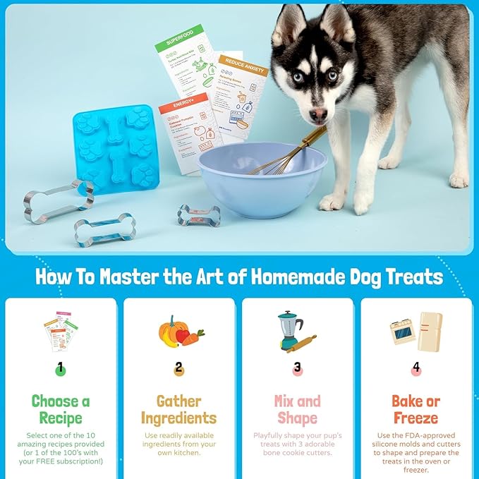 3-in-1 Dog Activity Kit - Homemade Dog Treats Kit, Puzzle Toy and Lick Mat for Dogs - Brain Stimulation, Enrichment, Calming, Slow Feeding - Healthy Treats and Busy Toys for Dogs and Puppies