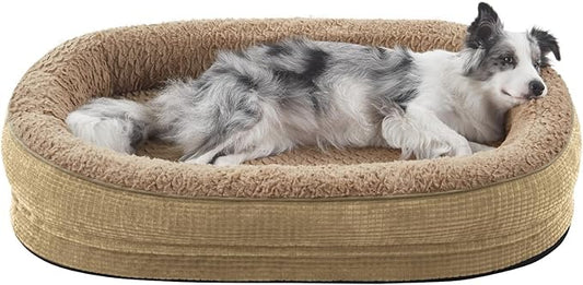 JOEJOY Orthopedic Dog Beds Large Sized Dog, Egg-Crate Memory Foam Pet Couch Bed with Bolster Sides, Waterproof Lining, Removable Washable Cover & Non-Slip Bottom, Light Brown
