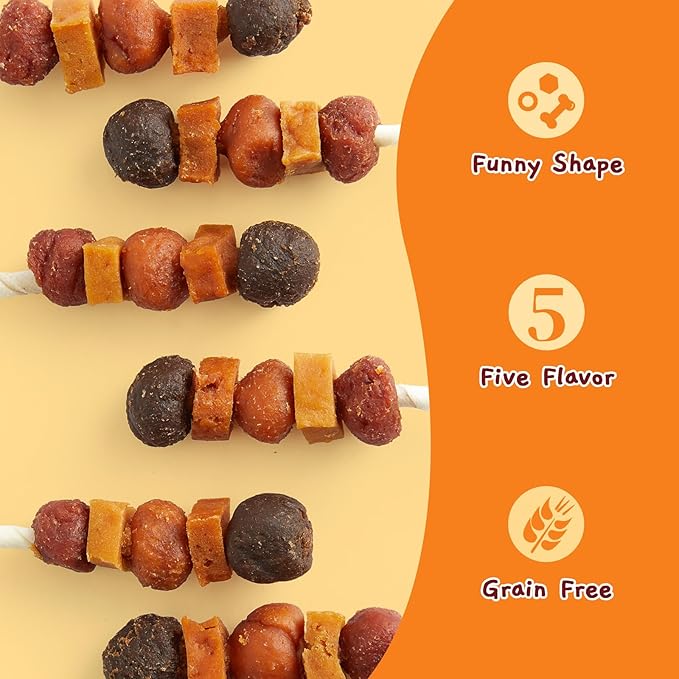 Jungle Calling Dog Treats, Multi-Flavor Kabob Dog Snacks, Edible Dog Kabobs, Made with Chicken, Duck, Beef, Sweet Potato and Pumpkin, Rawhide Sticks for Dogs
