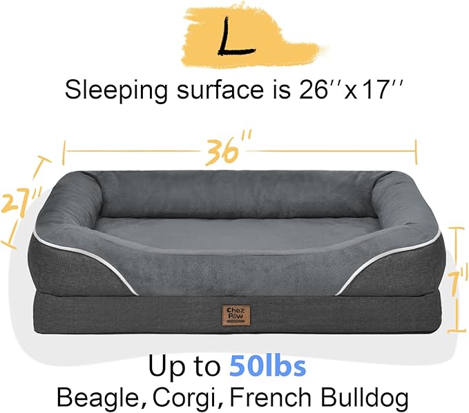 Large Orthopedic Dog Bed Washable - XL Dog Couch Sofa - Four Sides Dogs Beds Waterproof Non-Slip for Large Sized Dogs