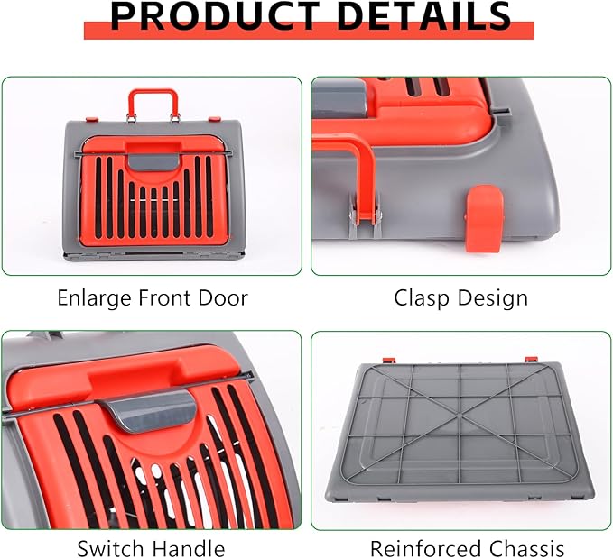 Foldable Travel Cat Carrier 14 * 14 * 18 inches Sport Designs Plastic Carrier, Red