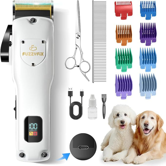 Dog Clippers for Grooming for Thick Heavy Coats, Professional Low Noise Pet Grooming Clippers Supplies Kit Rechargeable Stainless Steel Hair Trimmer with Ceramic Blade for Dogs Cats Animals