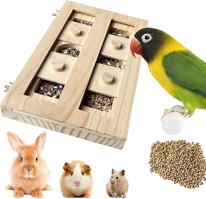 FlidRunest Extra-Large Wooden Bird Foraging Box Toy, Bird Puzzle Toy Seed Food Feeder, Enrichment Foraging Toy for Parrot, Parakeet, Cockatiel, Conure, Sun Conures, African Grey, Macaw