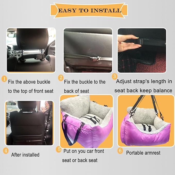Small Dogs Car Seat Under 25,Fully Detachable and Washable Ultra Soft Carseat Travel, with Clip-on,Portable Handle and Storage Pockets Pet Booster Seats,Portable Dog CarTravel Carrier Bed