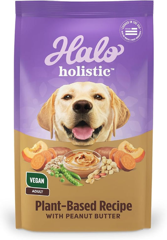 Halo Holistic Vegan Dog Food, Plant-Based Peanut Butter Recipe, Dry Dog Food, Complete Digestive Health, Kibble for Adult Dogs, 3.5 lb Bag