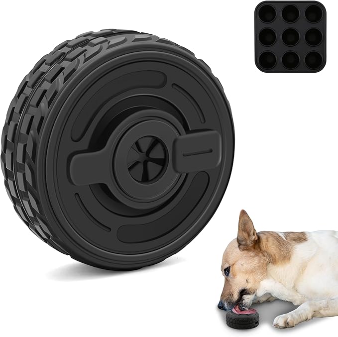 3-in-1 Dog Treat Toy for Aggressive Chewer, Natural Rubber Dog Puzzle, Bully Stick Holder, Frozen Treat Dispensing Toy for Small Medium Large Breeds