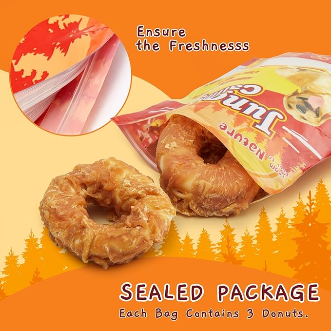 Jungle Calling Dog Treats Long Lasting, Rawhide Chews for Dogs, Chicken Wrapped Rawhide Donuts, Chewy Snacks for Medium Large Dogs