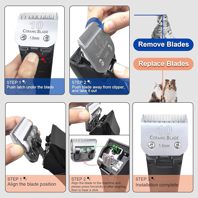 3 Pack 4FC Detachable Pet Dog Grooming Ceramic Blades,Compatible with Andis,Oster A5,Wahl KM-10 Series,Size 4FC Blade 3/8-Inch 9.5MM Cut Length