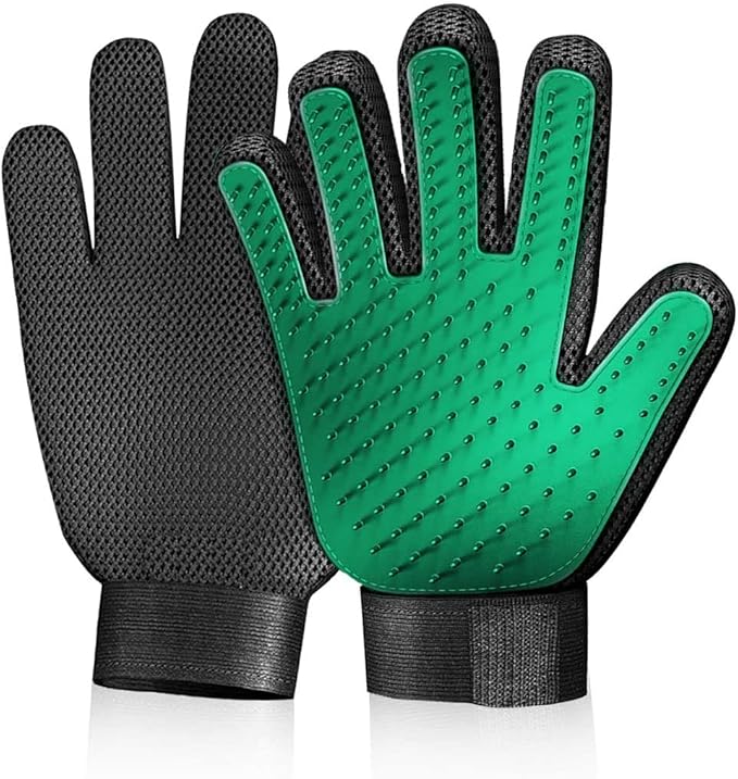 Gentle Deshedding Pet Grooming Mitt - Efficient Hair Remover Brush for Dogs, Cats, Horses with Long & Short Fur (1 Pair)