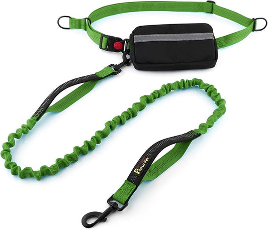 Plutus Pet Hands Free Dog Leash - Soft Padded Dual Handle Retractable Bungee With Reflective Stitches, Adjustable Waist for Walking Running Jogging - Medium Large Dogs