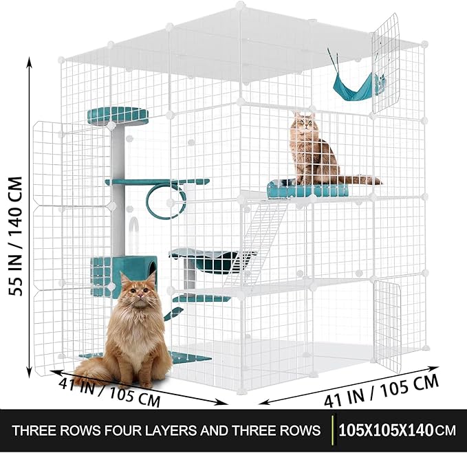 Large Cat Cage Enclosure Indoor DIY Cat Playpen Pet Home Small Animal House Detachable Metal Wire Kennels Crate Large Exercise Place Ideal for 1-4 Cat, White (41x41x55-White)
