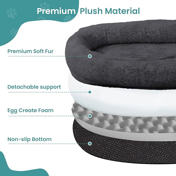 JOLLYVOGUE Human Dog Bed for Adults and Pets, Ultra-Soft Plush Giant Dog Bed with Egg Crate Foam, Non-Slip Base, and Machine Washable Cover - Ideal for Relaxation and Napping, Dark Grey