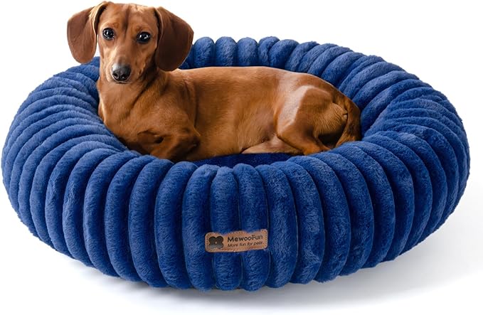 MEWOOFUN Donut Dog Beds for Small Dog, Calming Bed Round Cute Puppy Bed with Non-Slip Bottom, Fluffy Washable Pet Bed for Puppy and Kitten (Navy Blue, S (25x25x7))