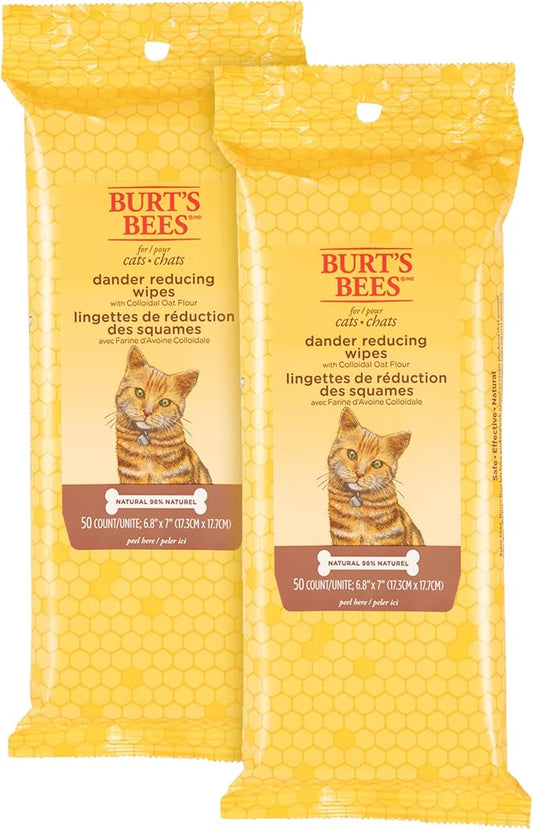 Burt's Bees for Pets Cat Dander Remover Wipes with Colloidal Oat Flour - Pet Dander Remover Cat Wipes for Allergy Relief, Dry Skin Relief for Cats and Kittens, 50 Count - 2 Pack