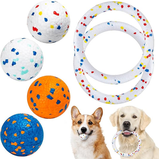 Nobleza Dog Toy Tennis Bouncy Training Balls, 6 Pack 2.75'' Aggressive Chewer Teething Durable Floating, Interactive Popcorn Ball for Medium Small Pet Puppy