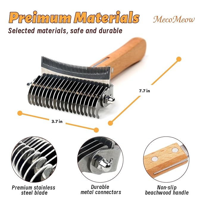 3 in 1 Undercoat Rake for Cats- Professional Pet Dematting & Deshedding, Efficiently Remove Loose Hair & Matted Fur, Professional Shedding Comb for Indoor & Long Haired Cats Dogs