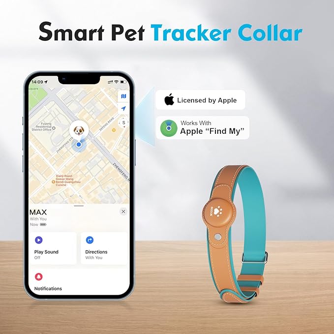 GPS Tracker for Dogs, 2 in 1 Pet Tracking Smart Collar (Only iOS), No Monthly Fee GPS Tracker Dog Collar, Real-time Location Comfortable PU Tracker Tag for Small, Medium Large Dogs(Locator Included)