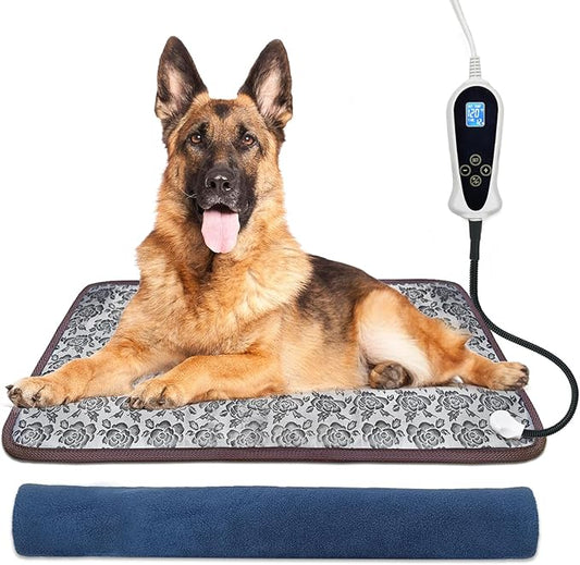 Heated Dog Bed, Electric Pet Heating Pad Heated Pet Bed for Cats,Upgraded Adjustable Controller,Waterproof Heating Pad for Dogs with Chew Resistant Steel Cord(Rose, 23 * 17in)