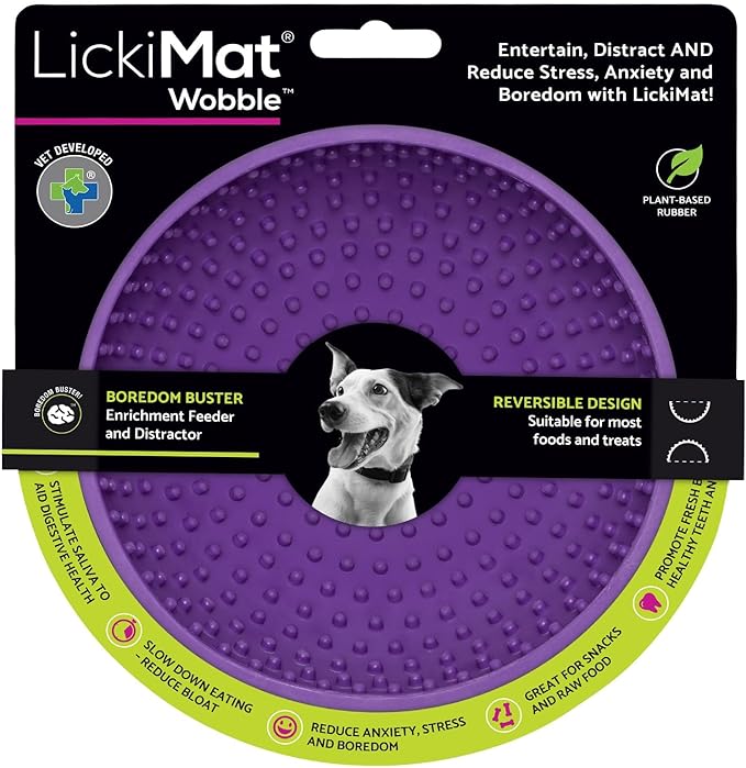 LICKIMAT Wobble, Dog Slow Feeder Bowl Lick Mat, Boredom Anxiety Reducer; Perfect for Food, Treats, Yogurt, or Peanut Butter. Fun Alternative to a Slow Feed Dog Bowl, Purple