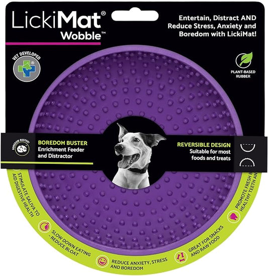 LICKIMAT Wobble, Dog Slow Feeder Bowl Lick Mat, Boredom Anxiety Reducer; Perfect for Food, Treats, Yogurt, or Peanut Butter. Fun Alternative to a Slow Feed Dog Bowl, Purple