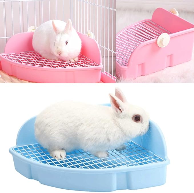 kathson Large Rabbit Litter Box Bunny Corner Toilet Box Potty Trainer Bigger Pet Pan Small Animal Cage Toilet Bedding Box Fanshaped for Adult Guinea Pigs Chinchilla Ferret Galesaur