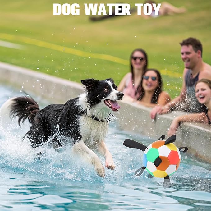 BINGPET Dog Toys Soccer Ball,Interactive Dog Toys Ball for Tug of War,Outdoor Dog Soccer Ball with Straps,Dog Water Toy,Puppy Birthday Gifts,Dog Tug Toy,Durable Dog Balls for Small and Medium Dogs