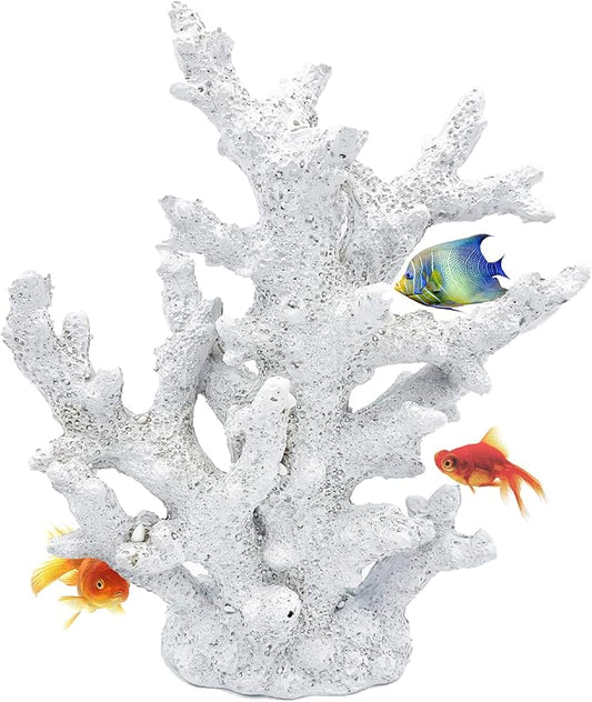 kathson Artificial Coral Ornament Resin Coral Decor for Fish Tank Underwater Sea Plants Decorations Aquarium Landscape (White)