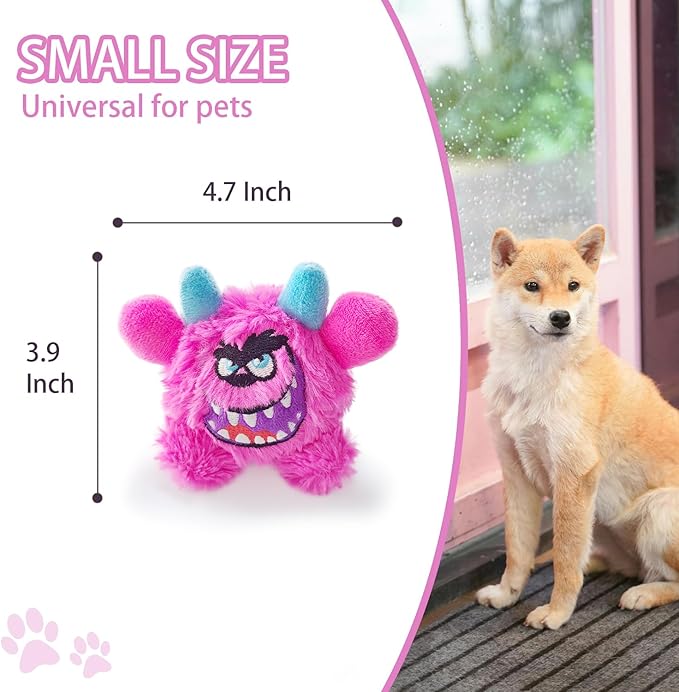 Squeaky Plush Dog Ball, Dental Care, Skin-Friendly and Soft and Relieve Stress, Little Monster Plush Ball Toy Suitable for All Breeds (Rose Red, Small)
