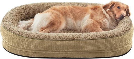 JOEJOY Orthopedic Dog Beds Large Sized Dog, XL Egg-Crate Memory Foam Pet Couch Bed with Bolster Sides, Waterproof Lining, Removable Washable Cover & Non-Slip Bottom, Light Brown