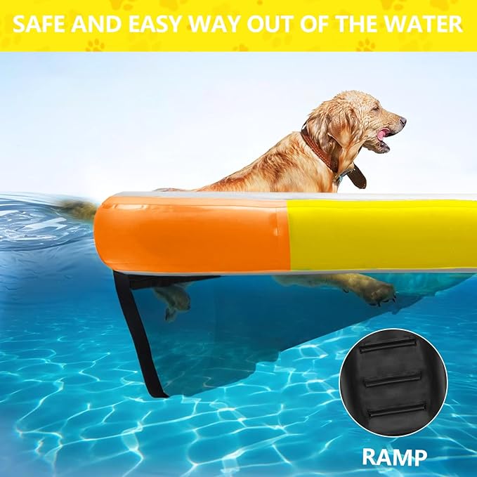 Inflatable Dog Water Ramp, Non-Slip Floating Dock Ladder for Pools, Boats & Lakes, Pool Ramp for Dogs Up to 200 Pounds, Orange Yellow