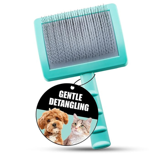 Tauro Pro Line Plastic Long & Short Hair Slicker Dog Brush for Deshedding & Detangling - Mint Slicker Brush for Dog & Cat Grooming - 0.79″ Pins, Flexible Cushion & Non-Slip Grip