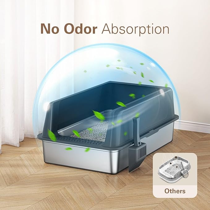 Zarler XXL Stainless Steel Litter Box for Cats, Extra Large Metal Cat Litter Box with Lid, High Sided Non-Stick Design, Leak Proof and Rust Resistant, 28 x 20 x 13 Inches, Black